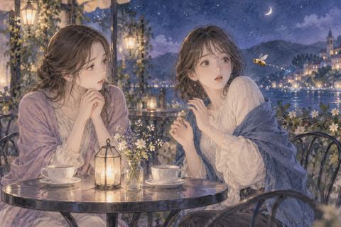 蜂に驚く友達を心配そうに見守る人物