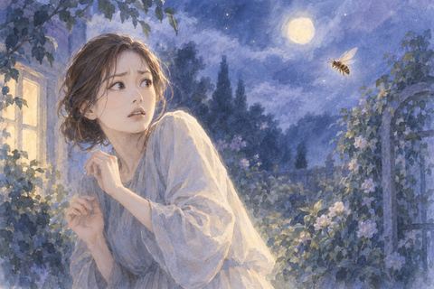 蜂から距離を取りながら周囲を警戒する人物