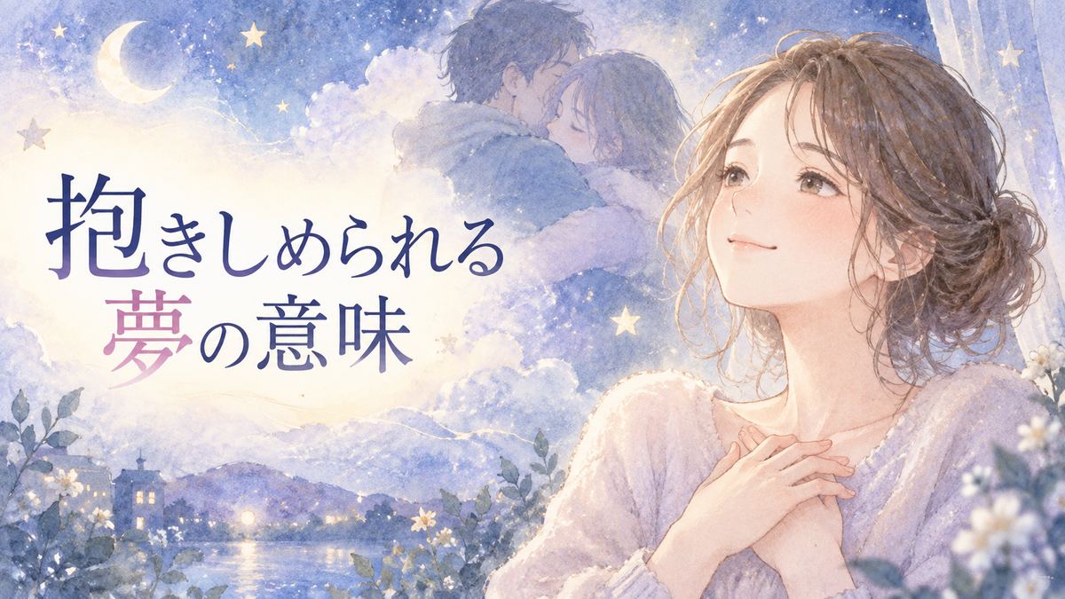 夢の抱擁を思い返す大人の女性と淡く抱き合う二人