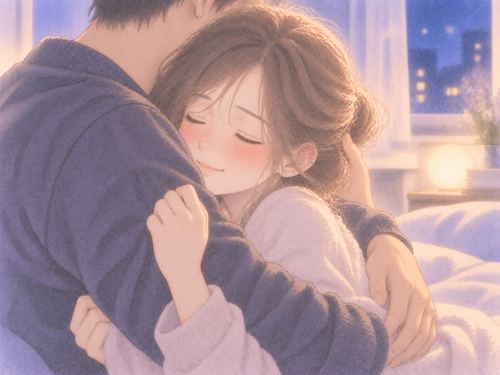 正面からの抱擁の温かさを感じる女性