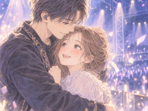 憧れの男性に抱きしめられて喜ぶ女性