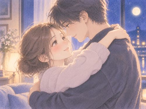 相手と向き合って正面から抱きしめられる女性