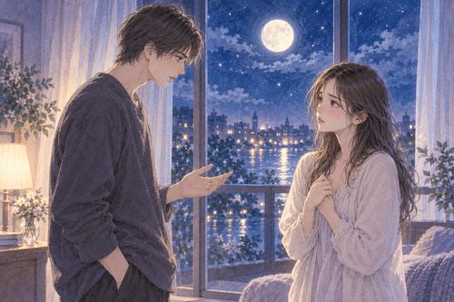 夜の窓辺で恋人に注意される人物の夢