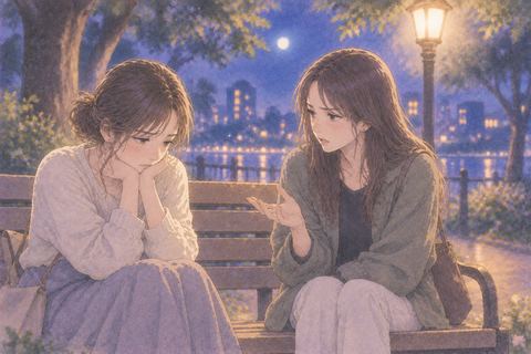 夜の公園で友達に注意される人物の夢