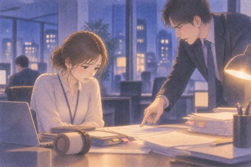 仕事のミスが書かれた資料を前に注意される人物の夢