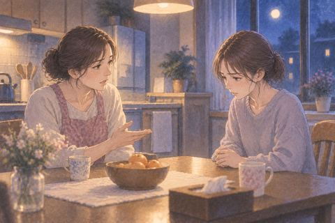 夜の台所で母親に注意される大人の人物の夢