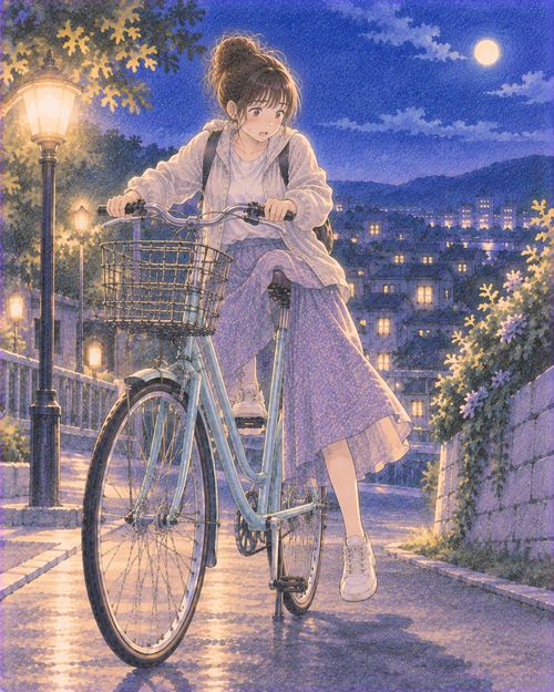 高すぎるサドルの自転車に乗り足が届きにくそうな女性