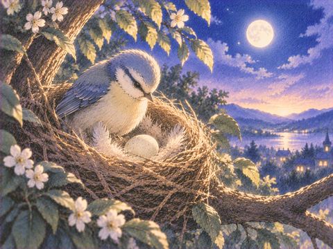 巣の中の卵を守る親鳥