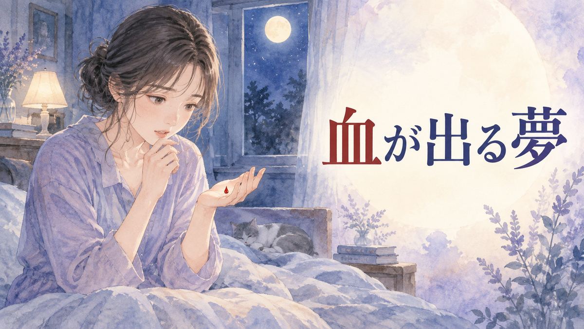 月明かりの部屋で手のひらの淡い赤い雫を見つめる大人の女性