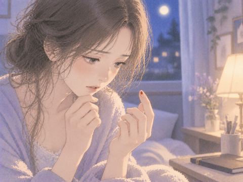 指先の小さな赤い雫を静かに見つめる女性の手元