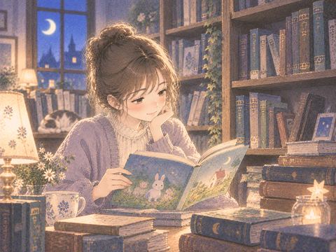 色鮮やかな絵本を開いて眺める女性