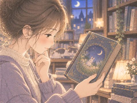 一冊の本の表紙をじっと見つめる女性