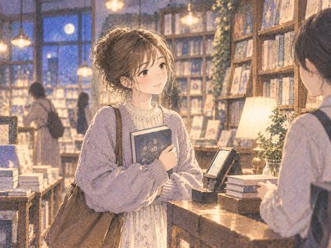 選んだ本をレジへ持っていく女性