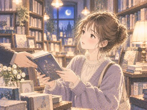 差し出された本を受け取る女性