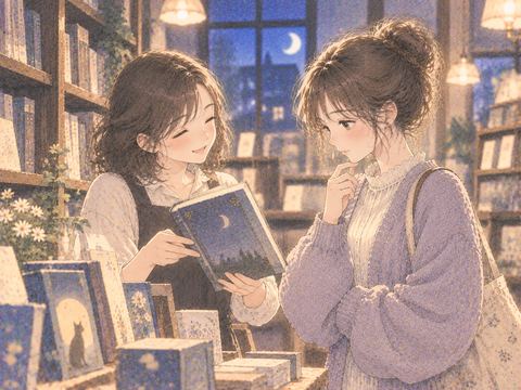 本屋で相手から一冊の本を勧められる女性