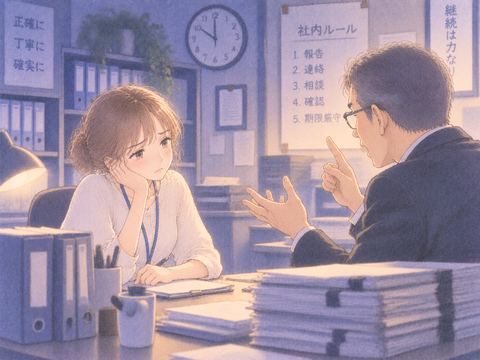 上司の長い説教を聞き疲れた表情の女性