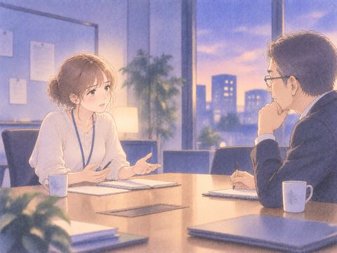 上司と穏やかに話し合う女性