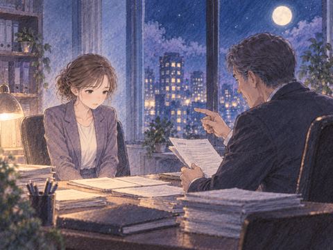 上司に一方的に怒られ緊張する女性