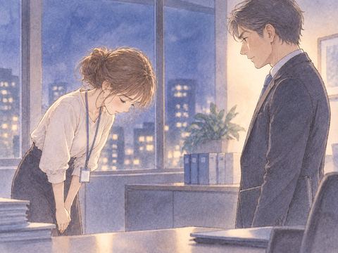 上司へ静かに頭を下げる女性