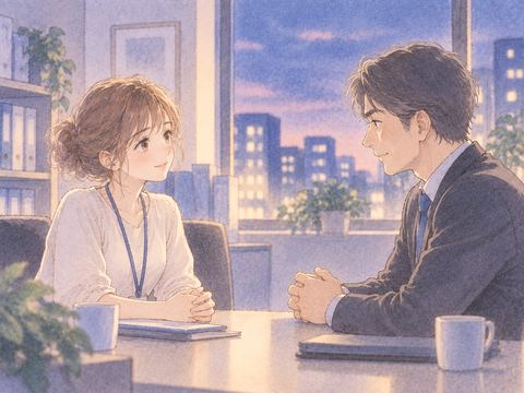 上司と穏やかに向き合い仲直りする女性