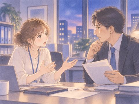 普段は親しい上司と言い合い戸惑う女性