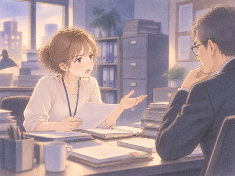 前の職場で以前の上司と向き合う女性