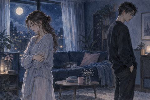 夜の部屋で言い合ったあと距離を置く恋人同士の夢