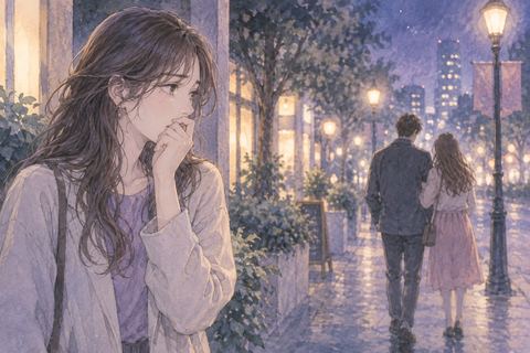 彼氏と別の女性の姿を遠くに見て立ち尽くす女性の夢