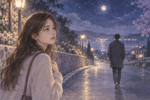 夜道で去る彼氏を見ながら涙を流す女性の夢