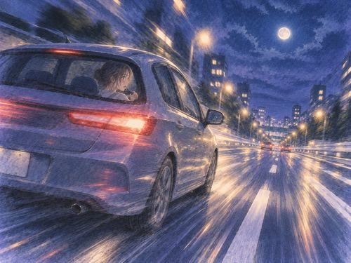 夜道を制御できない速さで進む車の夢