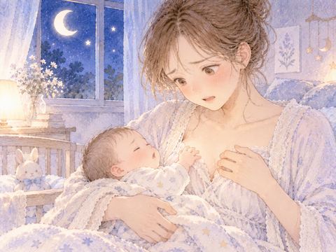 赤ちゃんを抱き困った表情をする女性