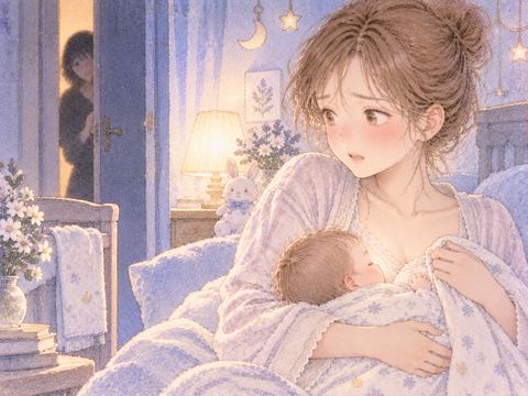 授乳中に人影へ気づき戸惑う女性