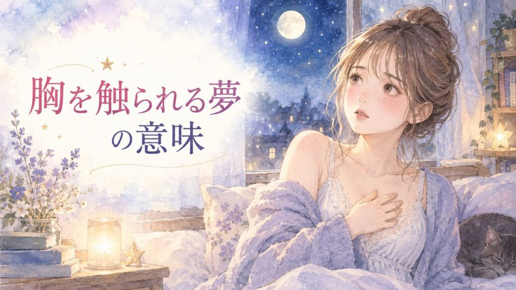 夜の窓辺で胸元に手を添え夢を思い返す女性