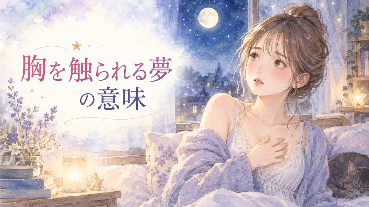 夜の窓辺で胸元に手を添え夢を思い返す女性