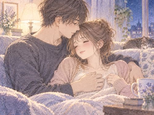 恋人と寄り添い安心した表情を見せる女性