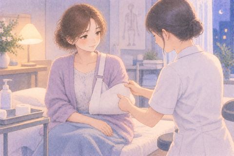 腕を手当てしてもらう女性