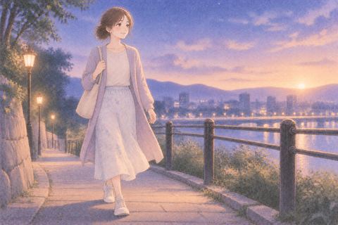 回復した足で穏やかに歩き出す女性