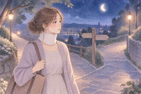 首を固定して進む方向を考える女性