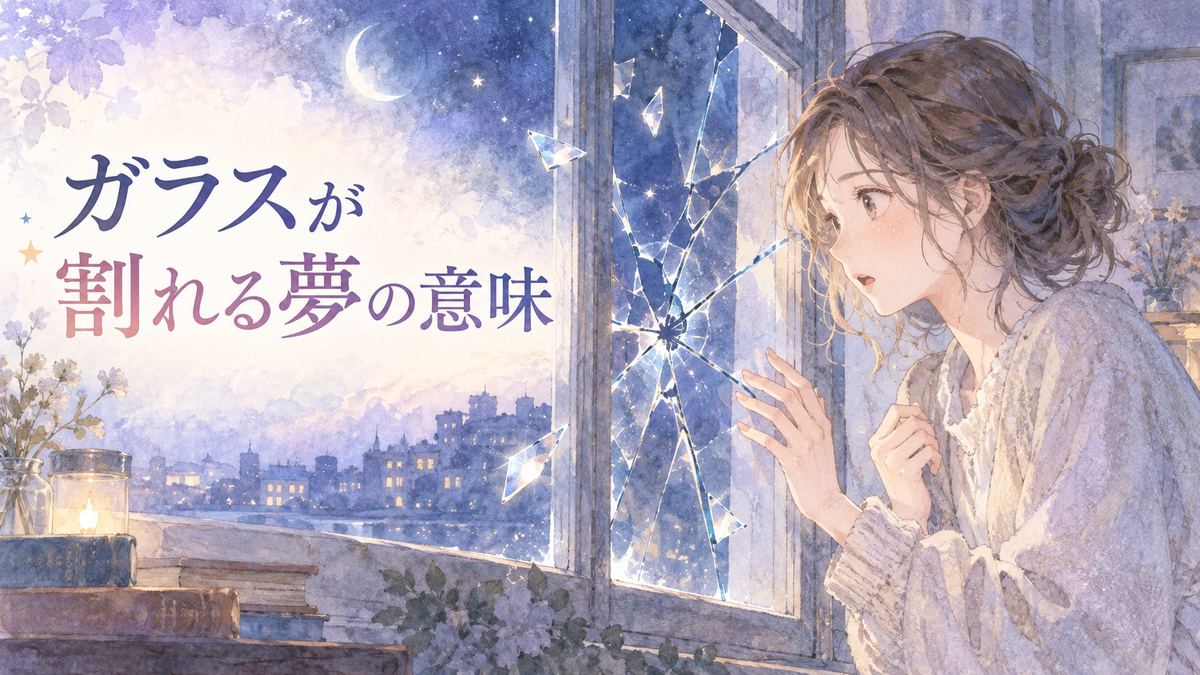 夜の部屋でひび割れた窓を見つめる大人の女性