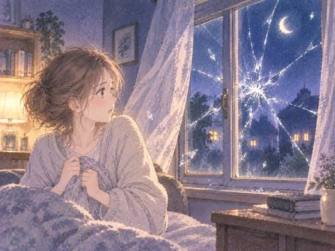 誰もいない部屋で突然ひび割れた窓