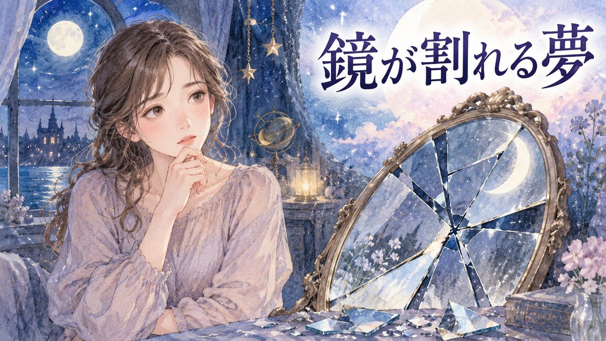 割れた鏡を見つめる大人の女性