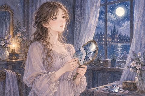 自分で鏡を割ったあと立ち尽くす女性