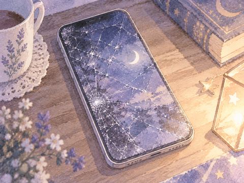 画面全体に細かなヒビが広がったスマホ