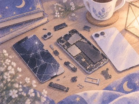 部品が静かに散らばったスマホ