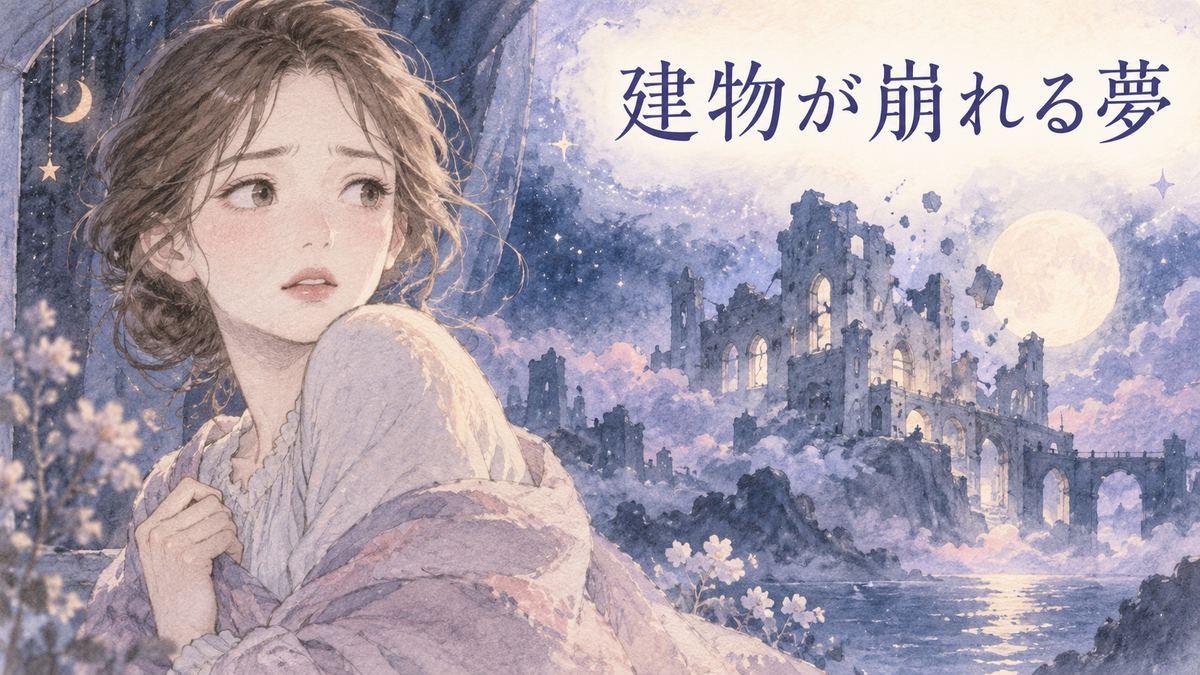 崩れかけた建物を見つめる大人の女性