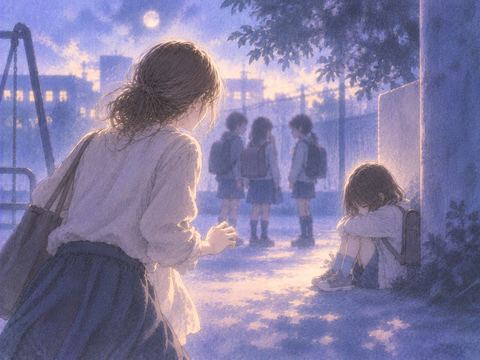 夢の中で一人になった子供を心配そうに見守る大人の人物