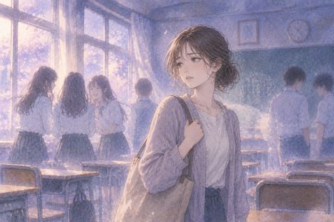 古い教室のような夢の中で、昔の同級生たちから距離を置かれている人物