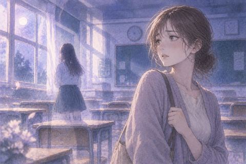 昔の教室に戻ったような夢で、過去の人物の影を見て立ちすくむ人物