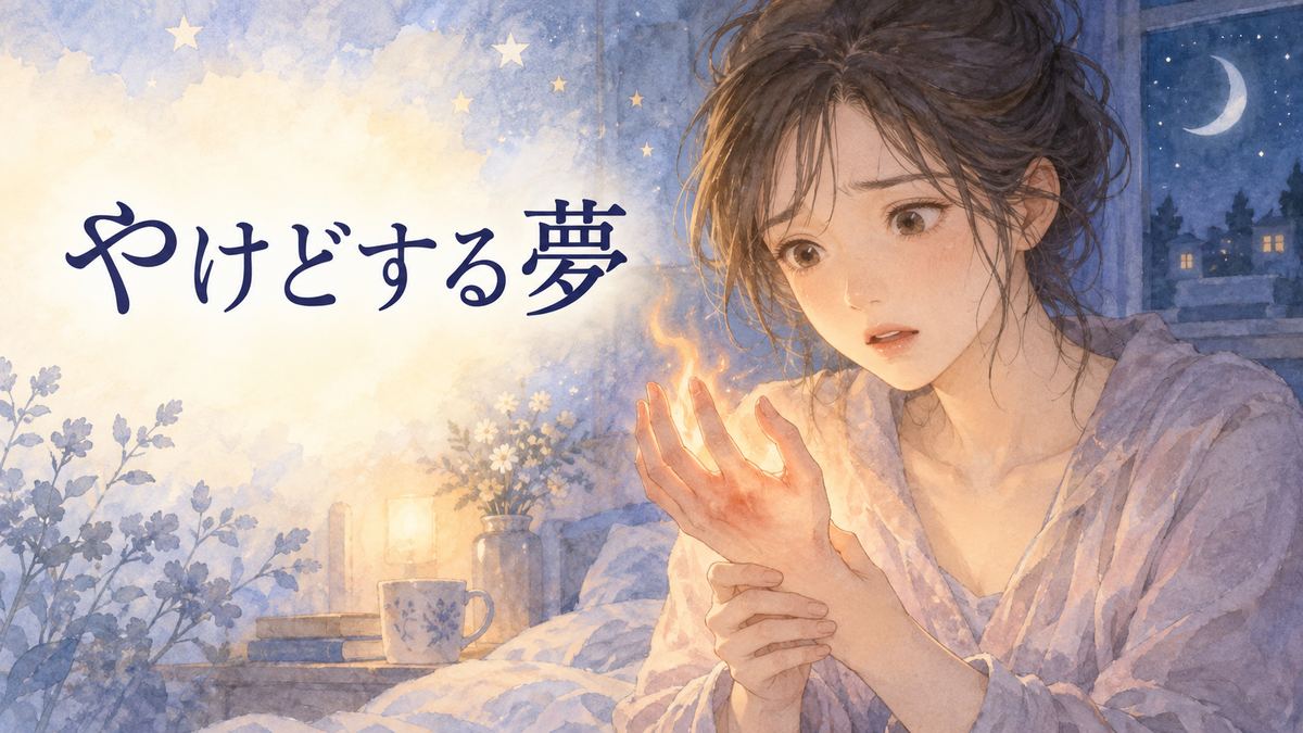 炎の光を受けた手を見つめる夜の女性