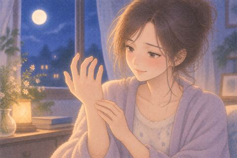 治った手を見てほっとする女性
